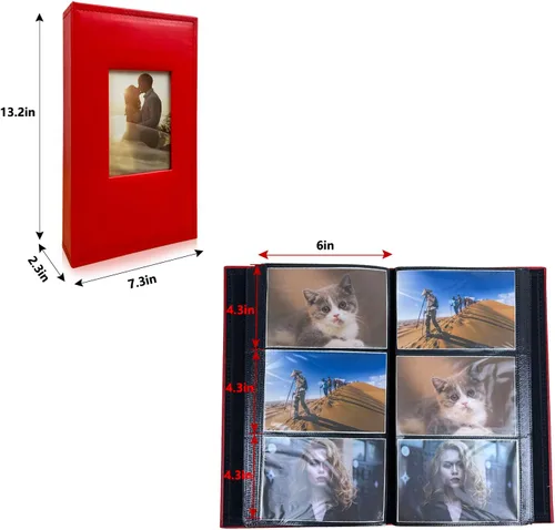 Miniatura 4 de Álbum de fotos de 4 x 6 pulgadas para 300 fotos, cubierta de piel sintética para álbumes de bodas, álbumes de fotos familiares, bolsillo, Rojo