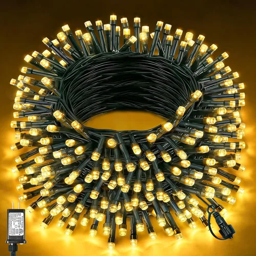 Miniatura 36 de 120 luces LED de Navidad de 40 pies para exteriores, guirnalda de luces de Navidad naranja impermeable, 8 modos de luces conectables para árbol