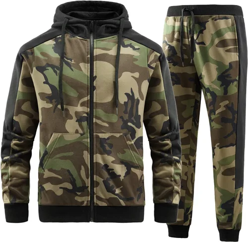 ANOTWENER Trajes deportivos de 2 piezas para hombre, cuello alto, manga larga con bolsillos laterales dobles, chaqueta y pantalones deportivos
