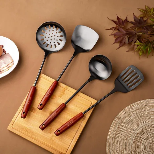 Miniatura 2 de FJNATINH Juego de espátula y cucharón para wok de 17 pulgadas, cuchara espumadora, espátula ranurada, juego de utensilios de cocina de acero