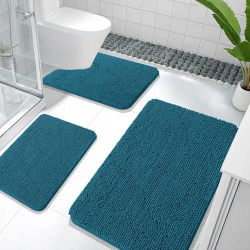 Miniatura 65 de OLANLY Juego de Alfombras de Baño de 3 Piezas, Tapetes de Baño de Chenilla Suave y Absorbente y Alfombra de Contorno en Forma de U para Inodoro