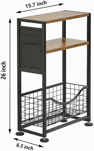 Miniatura 3 de Mesa auxiliar delgada con almacenamiento, mesas auxiliares delgadas de 3 niveles para espacios pequeños, mesa auxiliar estrecha mesita de noche
