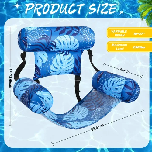 Miniatura 3 de Paquete de 3 flotadores inflables para piscina, sillas flotantes para adultos, hamaca ajustable, silla flotante de agua, natación, patrón de plantas
