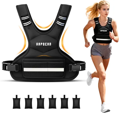 HAPBEAR Chaleco con peso ajustable para hombres y mujeres, de 4 a 10 libras con 6 pesas de arena de hierro y bolsillo grande, chaleco de peso para
