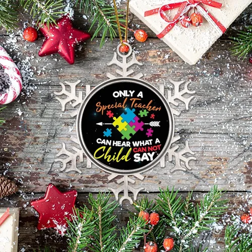 Miniatura 7 de Adornos de Navidad con diseño de copo de nieve de metal para concientización sobre el autismo, adornos de Navidad para autismo, regalo de autismo