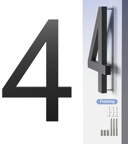 Miniatura 9 de Números de Casa para Exterior Número de Dirección - 7 Pulgadas Número de Casa Moderno de Metal Negro 6, Números de Puerta Flotantes Grandes 3D