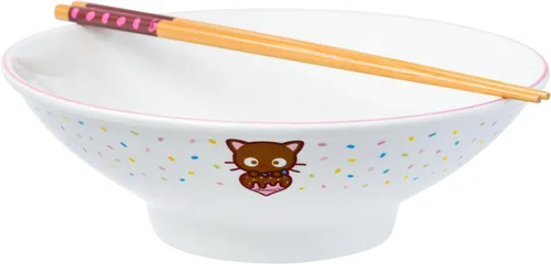 Miniatura 15 de Silver Buffalo Hello Kitty y sus amigos Chococat - Tazón de cerámica para ramen y arroz con palillos, patrón a cuadros, apto para microondas, 20
