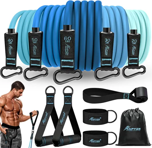 Miniatura 14 de HPYGN - Bandas de resistencia, bandas de ejercicio con asas, bandas de fitness, bandas de entrenamiento con anclaje de puerta y correas de tobillo