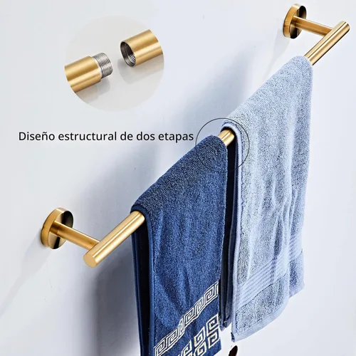 Miniatura 4 de Juego de accesorios de baño de oro cepillado de 5 piezas con toalleros para baño, juego de barras para toallas de baño de acero inoxidable SUS304