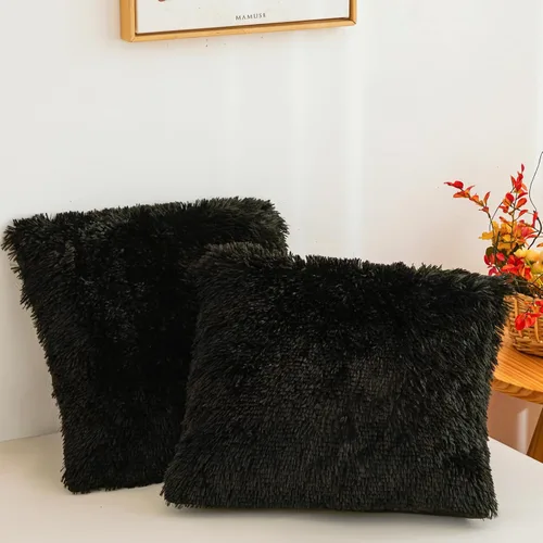 Miniatura 31 de Besfunny Juego de 2 fundas de almohada de pelo sintético negro, mullidas y peludas para decoración de dormitorio, fundas de almohada negras suaves