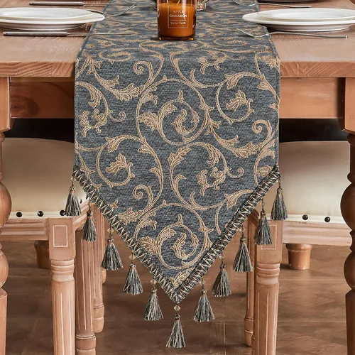 Miniatura 9 de Loom and Mill Camino de mesa de lujo de 72 pulgadas de largo, elegante camino de mesa de damasco jacquard con borlas múltiples hechas a mano