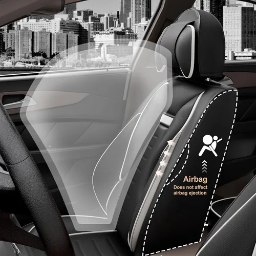 Miniatura 2 de ASLONG 5 fundas de asiento delantero y trasero de automóvil con alas de ángel, accesorios interiores de automóvil con piel de napa a prueba de agua