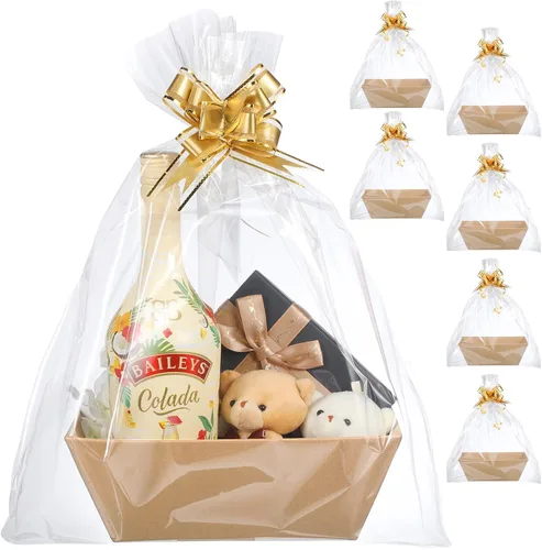 Miniatura 9 de Mimorou Paquete de 6 cestas para regalos vacías para llenar, kit de cesta de regalo vacía de papel kraft a granel con asa, 6 bolsas de envoltura 10