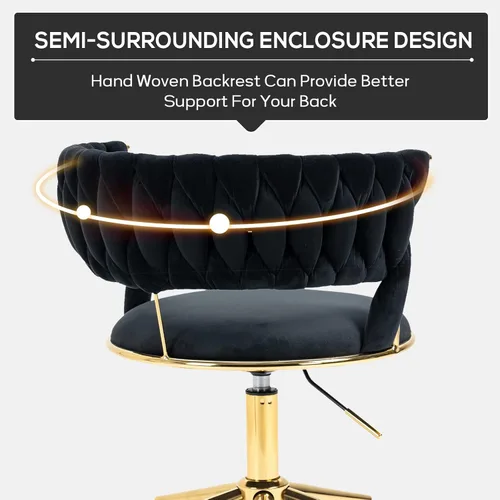 Miniatura 5 de NIOIIKIT Silla de Escritorio de Terciopelo con Respaldo Tejido a Mano, Silla de Tarea Giratoria 360° y Altura Ajustable, Silla de Maquillaje, Sillas