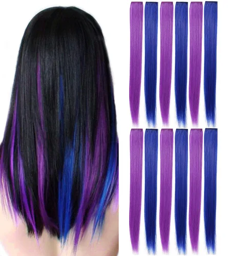 Miniatura 12 de YaFex 12 extensiones de cabello con clip, extensiones de cabello de color de 22 pulgadas, extensiones de cabello sintético largo y lacio para mujer