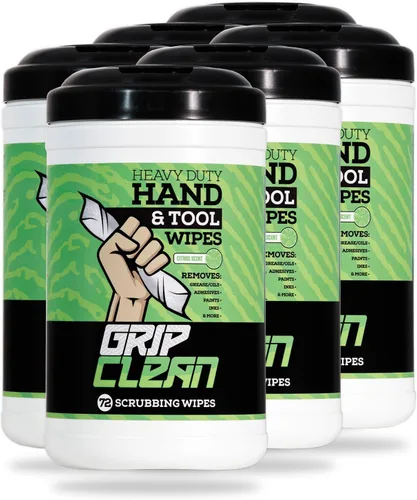 Grip Clean Toallitas de Limpieza de Manos y Herramientas de Servicio Pesado – Limpiador de Manos Sin Agua para Mecánicos, Garaje y Taller –