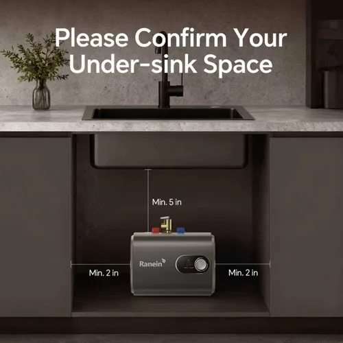 Miniatura 3 de Gen II Ranein - Calentador de agua eléctrico de 2.5 galones, 120 V, agua caliente instantánea para punto de uso, fácil instalación, diseño compacto