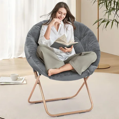 Miniatura 33 de Cómoda silla con platillo, silla de sala de estar, silla plegable acolchada suave de piel sintética, cómoda silla cuadrada de luna para sala