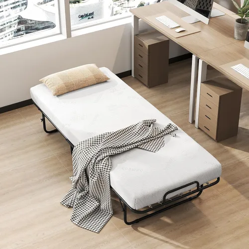 Miniatura 2 de DORTALA Cama plegable de metal plegable, cuna de colchón de espuma viscoelástica con marco de metal súper resistente y resistente, cama de invitados