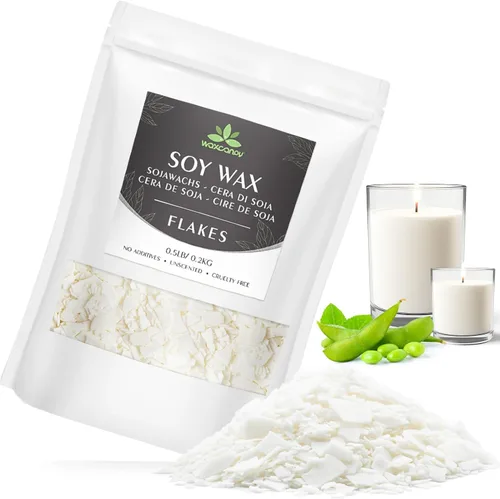 Copos de cera de soja, cera de vela natural Waxcanpy, cera de soja orgánica para hacer velas de la granja, sin aditivos, inofensiva y pura (0.5lb)