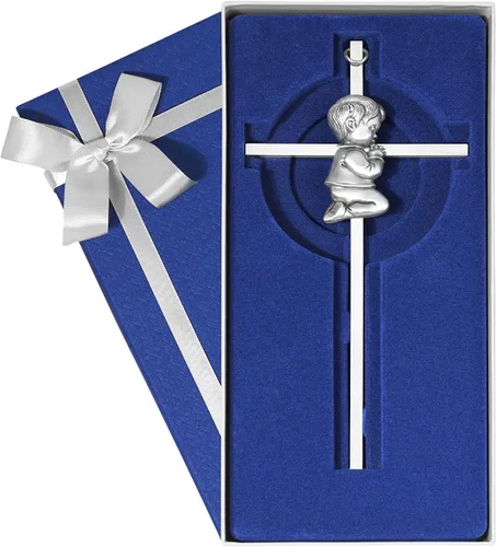 Miniatura 9 de Tryuunion Cruz de pared para bebé, regalos de bautizo para niña, cruces de 7 pulgadas plateadas para niñas orando, ideales para primera comunión