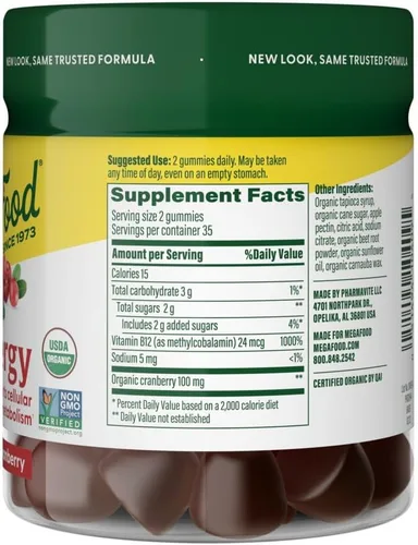 Miniatura 2 de MegaFood - Gomitas energéticas de vitamina B12, veganas, con vitaminas metil B12 para apoyar la producción de energía celular, arándano, suplemento