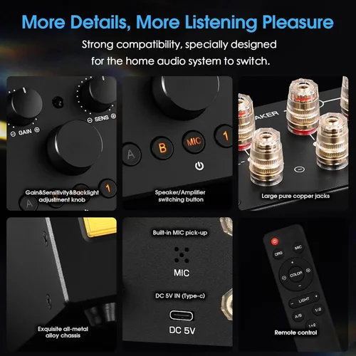 Miniatura 7 de Douk Audio VU3 PRO Medidor VU Analógico Dual, Interruptor de Amplificador de 2 Vías, Selector de Altavoces, Caja Conmutadora de Audio