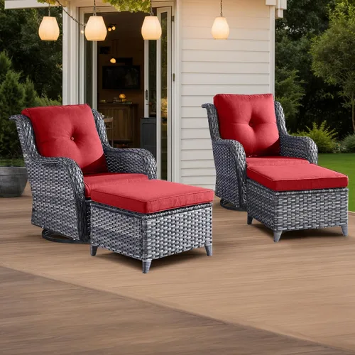 Miniatura 127 de HUMMUH Silla mecedora giratoria de ratán de 3 piezas para exteriores, juego de muebles de bistró de patio con cubierta, silla de mimbre acolchada
