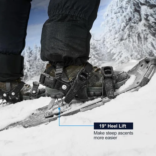 Miniatura 7 de Odoland 21/25/30 Pulgadas Raquetas de Nieve con Bastones de Senderismo para Hombres, Mujeres, Jóvenes, Polainas de Nieve Impermeables y Bolsa