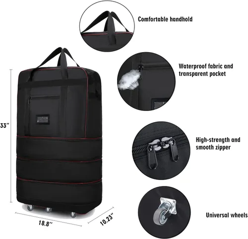 Miniatura 3 de ELDA Maleta plegable expandible con ruedas universales bolsa de viaje rodante bolsa de lona para hombres y mujeres equipaje ligero de gran capacidad