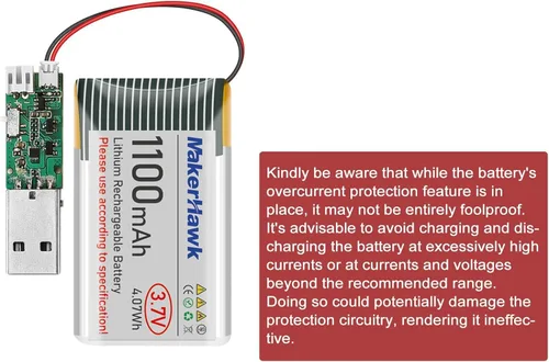 Miniatura 4 de MakerHawk Batería LiPo de 3.7 V 1100 mAh 102540 recargable 1S batería de polímero de litio con placa de protección, cinta de goma aislada, enchufe