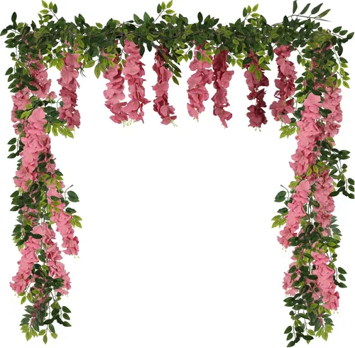 Miniatura 10 de Flores artificiales de seda, guirnalda de glicina de seda, 2 unidades, 5.91 pies, enredaderas de glicina falsas, champán, glicina artificial, vid