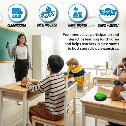 Miniatura 4 de Teacher's Choice Sistema de Botón de Buzzer de Juego para 4 Jugadores con Luz Inalámbrica Muestra al Jugador Ganador Sonidos Fuertes y Únicos