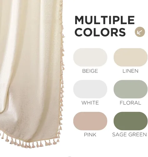 Miniatura 8 de Joydeco Cortinas Bohemias Beige de 63 Pulgadas de Largo 2 Paneles, Cortinas de Granja Bohemias Súper Suaves con Borlas, Cortinas Semitransparentes