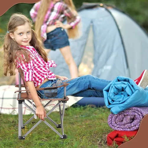 Miniatura 3 de XMT Silla plegable para niños con portavasos - Silla portátil ligera para exteriores e interiores para niños de 3 a 9 años, base antideslizante