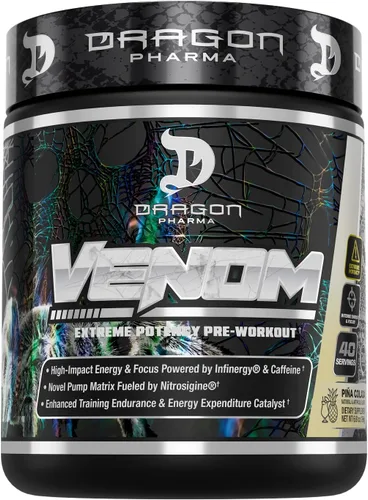 Miniatura 7 de DRAGON PHARMA Venom Extreme Potency Pre-Entreno, Enfoque Láser Agudo + Energía, Rendimiento Intenso, Ingredientes Probados para Vasodilatación