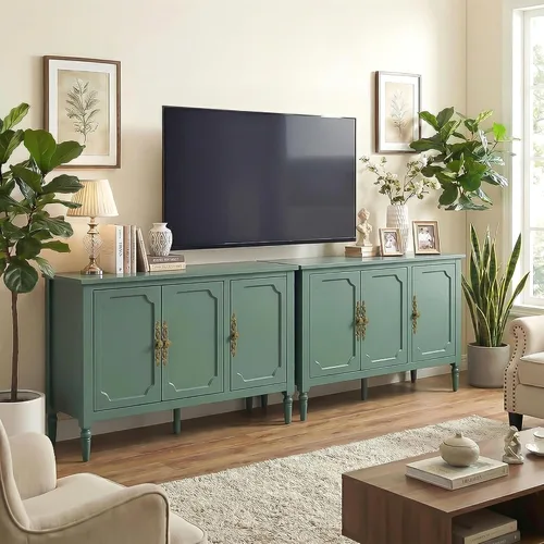 Miniatura 10 de RoyalCraft Buffet Cabinet with Storage, Mid-Century Modern Sideboard with 3 Doors, Painted Coffee Bar Table with Adjustable Shelves, Credenza for
