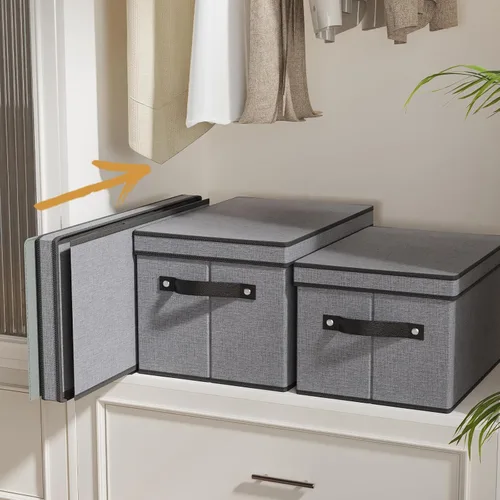 Miniatura 6 de Contenedor de almacenamiento plegable, caja de almacenamiento de 10.2 x 7.8 x 6.7 pulgadas con tapa, organizador de armario para organizar con asas