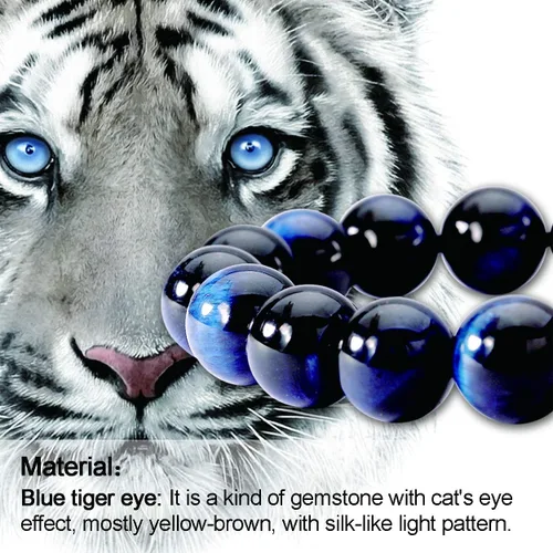 Miniatura 2 de Jewever Pulsera de ojo de tigre natural para hombres y mujeres, piedras preciosas elásticas, cuentas de piedra natural, 0.472in, elástica, unisex