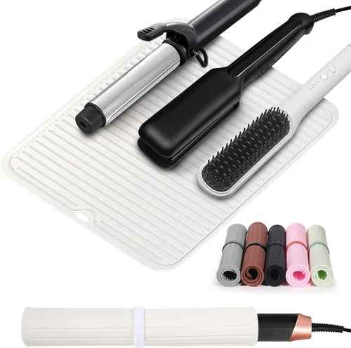 Miniatura 8 de Alfombrilla grande de silicona resistente al calor para herramientas de cabello: rizador, plancha, alisador de pelo - Funda portátil