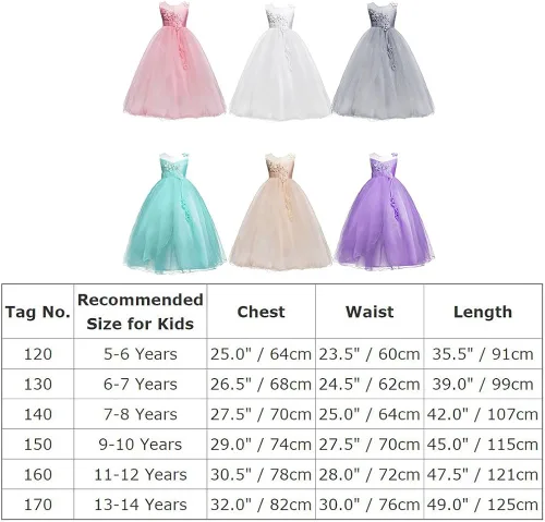Miniatura 5 de Vestido formal de tul de encaje para niña de flores, vestido largo de princesa, baile, boda, dama de honor, noche