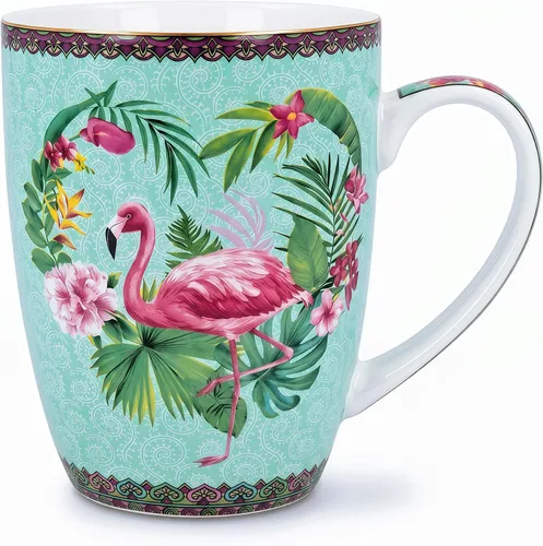 Miniatura 8 de Taza de porcelana de hueso flamenco de 12.5 oz con plantas tropicales Porcelana de hueso ligera, ideal para los amantes del flamenco, taza de café