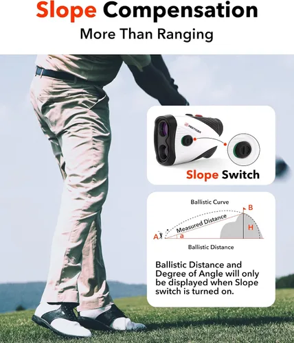 Miniatura 4 de REDTIGER Telémetro de golf con interruptor de pendiente, buscador de rango de 1200 yardas, aumento 7X, vibración de bloqueo de asta de bandera