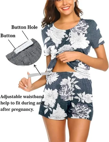 Miniatura 3 de Ekouaer - Conjunto de pijama de maternidad para el hospital o el hogar, con camiseta para lactancia y pantalón corto ajustable para el embarazo