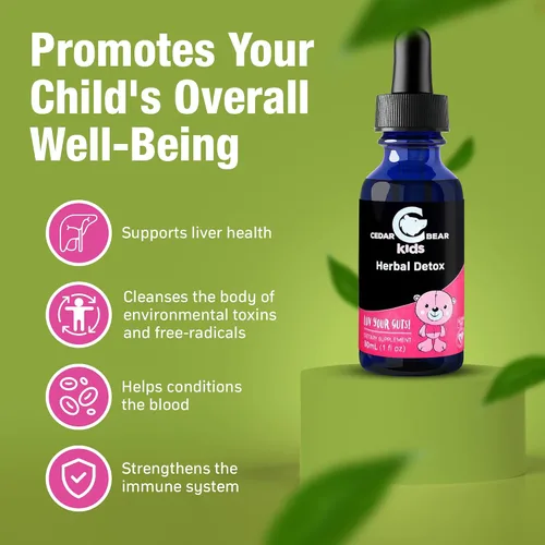 Miniatura 2 de Cedar Bear Herbal Detox for Kids es un suplemento herbario líquido que ayuda al sistema inmunológico y protege los órganos que a menudo se ven