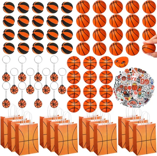 Aoriher Juego de 200 piezas de recuerdos de fiesta deportiva, bolsas de regalo para fiestas deportivas, bolas deportivas de espuma, llaveros,