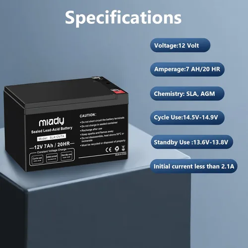 Miniatura 4 de Miady Batería de ácido plomo sellada recargable de 12V 7Ah (Paquete de 2)