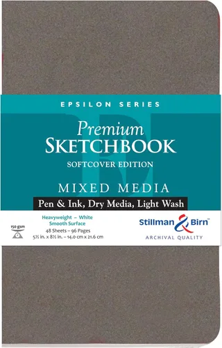 Stillman & Birn Epsilon Series - Cuaderno de bocetos de tapa blanda, 5.5 x 8.5 pulgadas, 150 GSM (pesado), papel blanco, superficie lisa