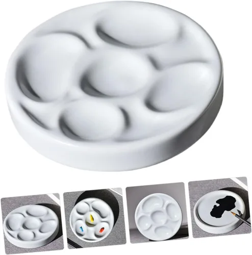 Miniatura 9 de SHINEOFI Paleta de mezcla de acuarela, placa de pintura de cerámica, suministros de arte para bricolaje, ligero, ahorro de espacio para artistas