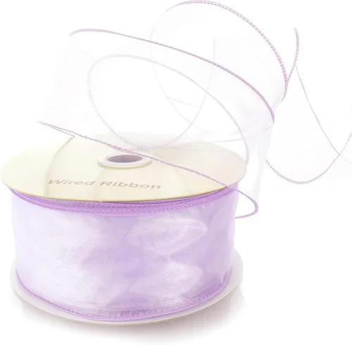 Miniatura 26 de Cinta de organza transparente con alambre de 2.5 pulgadas, color plateado de 10 yardas